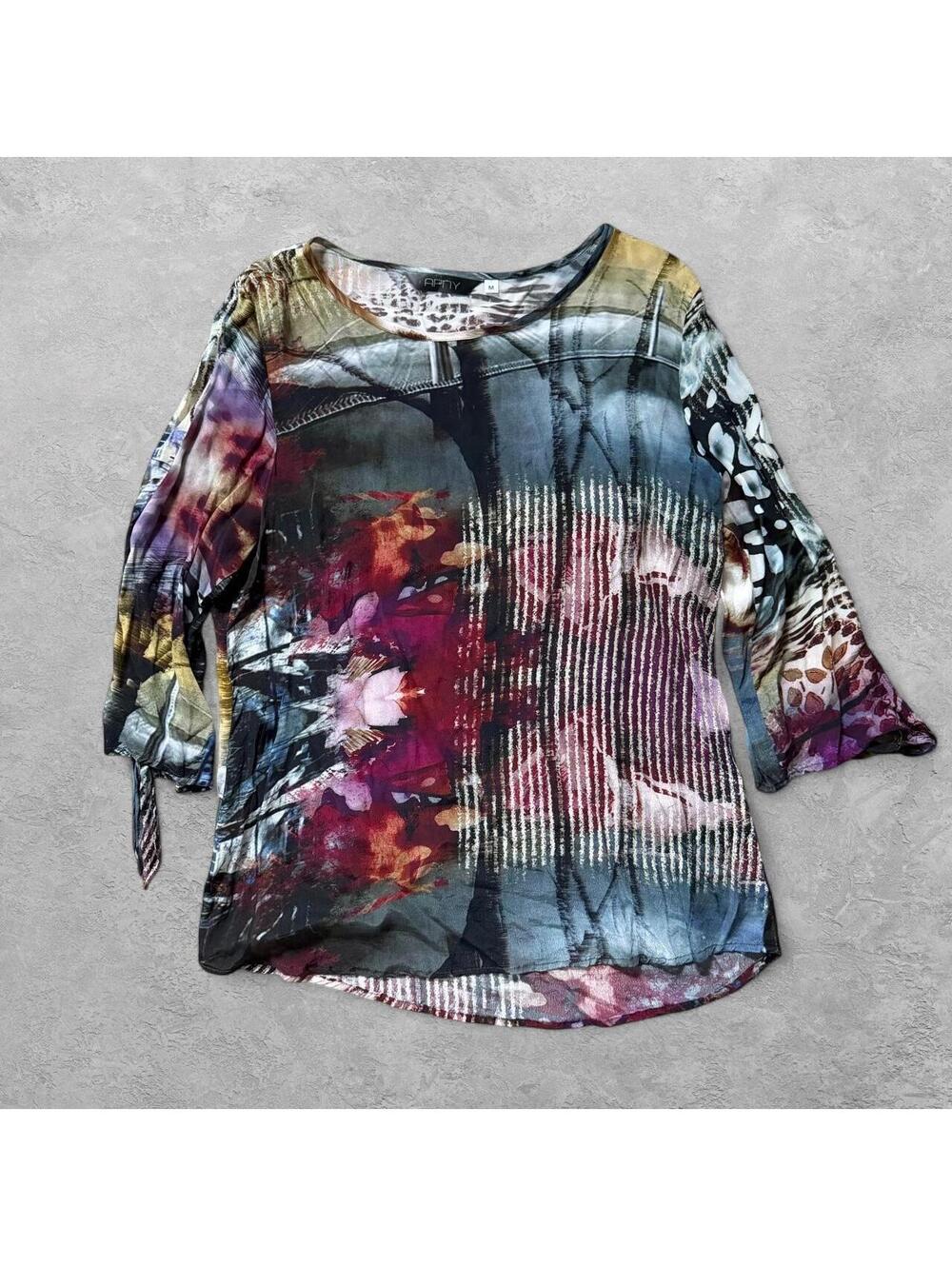 Vintage APNY Abstract Multimedia Print 3/4 Sleeve Top - Sz M